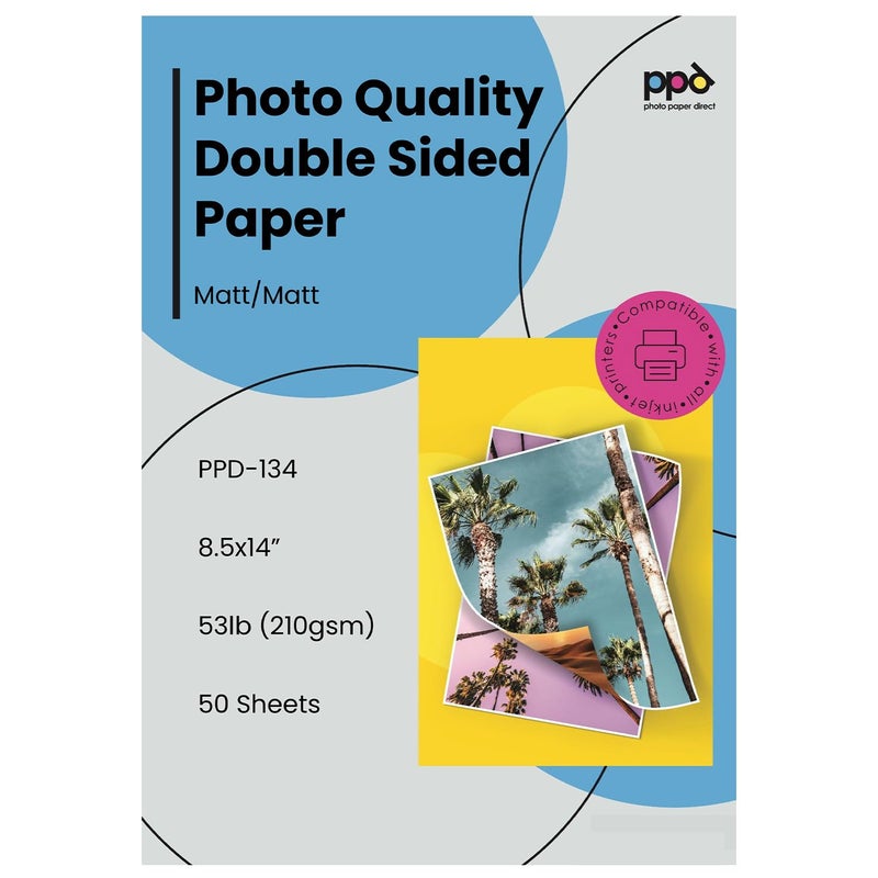 PPD Double Sided Photo Paper, Matte Brochure Paper 8.5 x 14 for Inkjet Printer, 210 gsm, 9 mil Legal Paper Size for Magazine, Flyer, Presentation, Program, Instant Dry & Water Resistant (50 Sheets) - Image 1